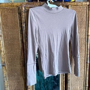 Ribbed Mock Neck Long Sleeve Top in Light Taupe